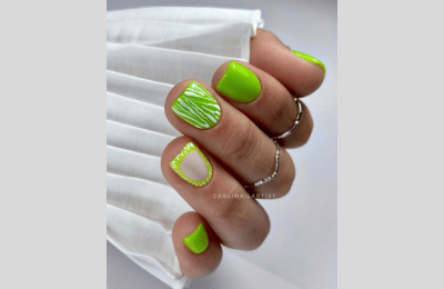 23 mutige kurze Sommernägel Idee für einen schicken minimalistischen Look 13 Neongrün -Nägel, Zebrafam -Nagelkunst