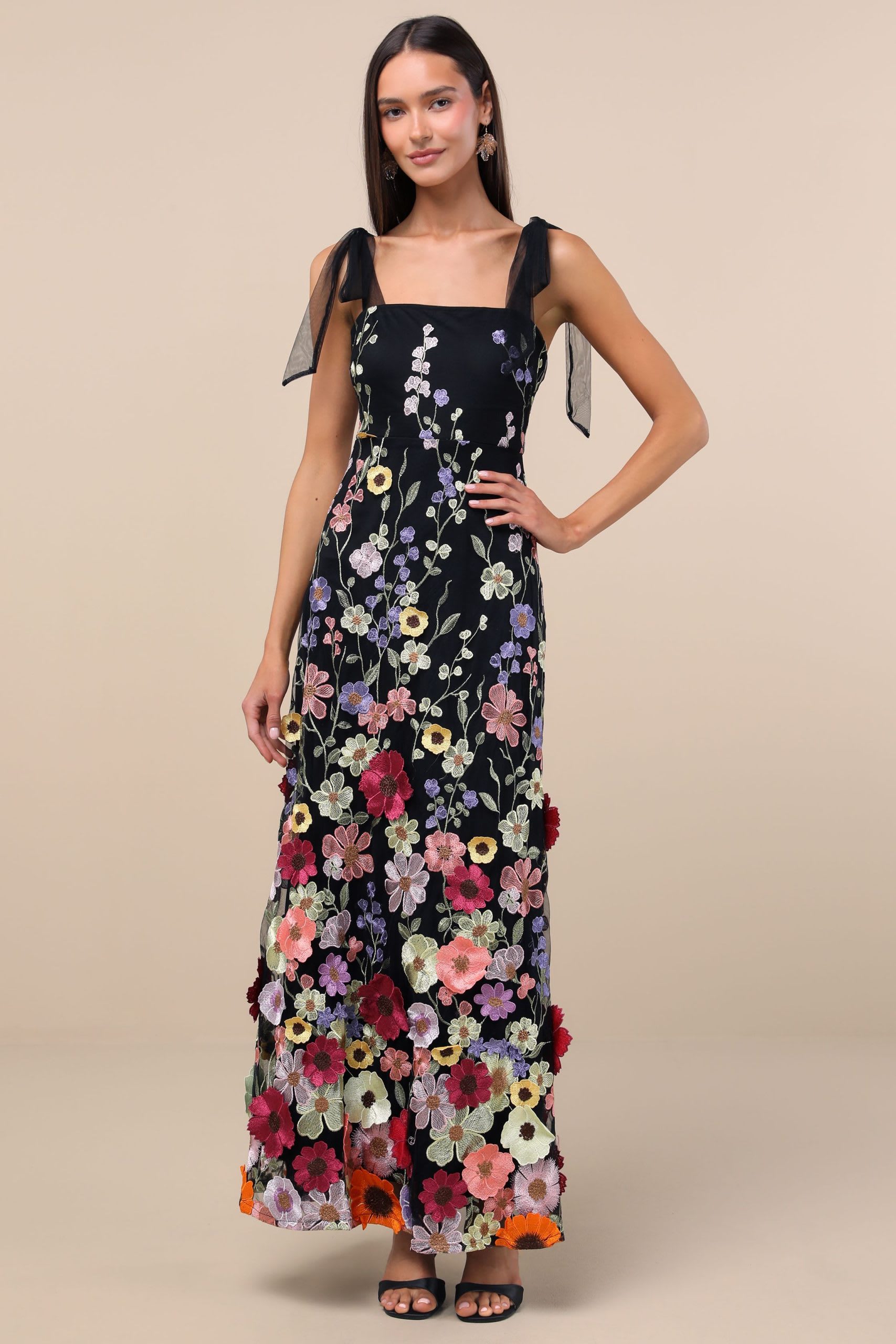 3D Blumenstickte Maxikleid